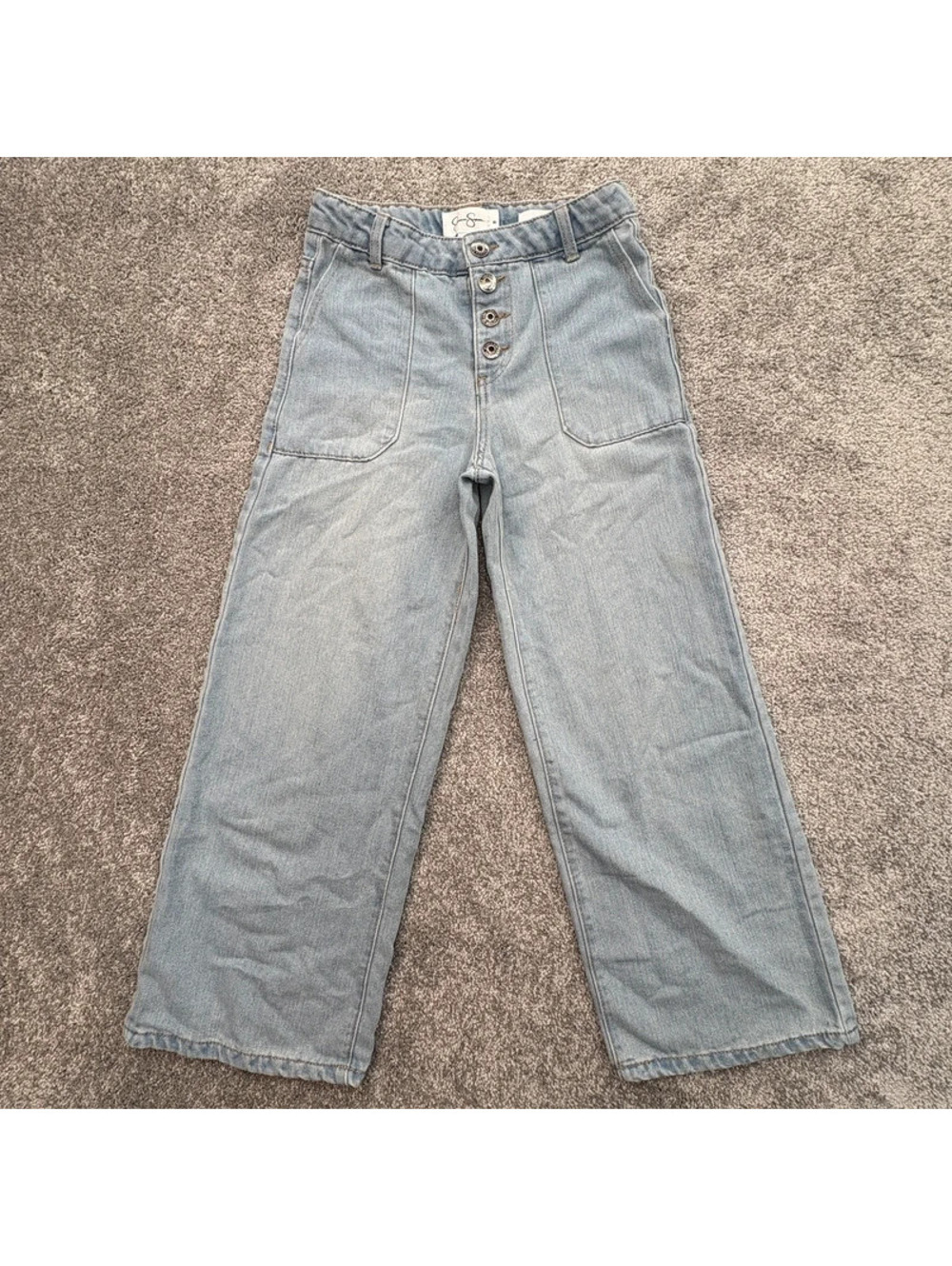 Jessica Simpson Olivia Wide Leg Jeans Girls Size 8 Light Wash Button Fly